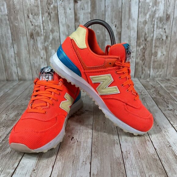 New Balance 574 Women Running Sport‎ Shoes Orange Blue Beige Size 6.5 - Picture 6 of 8
